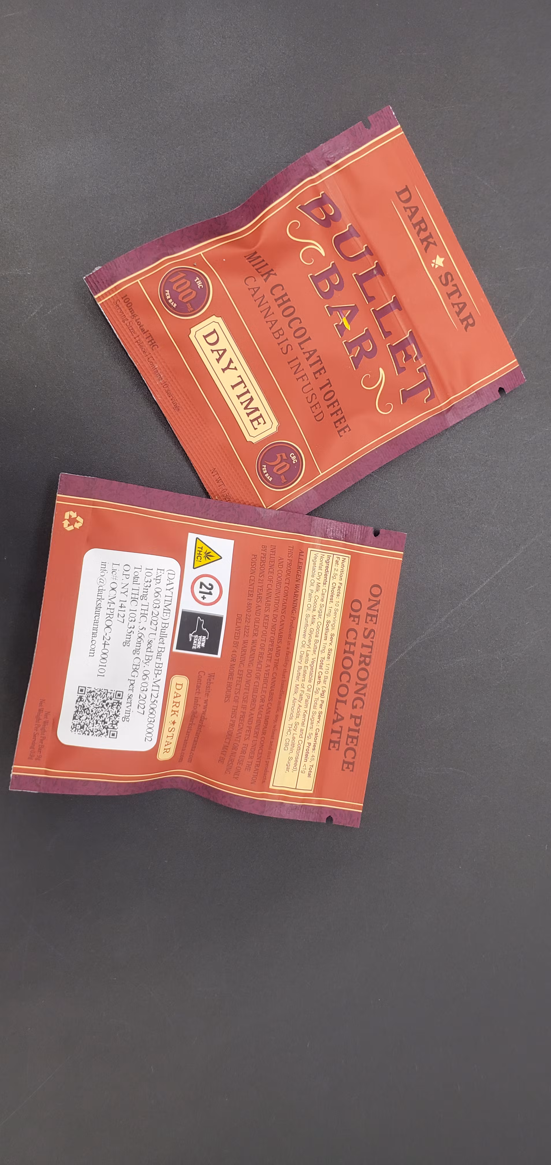 Photograph of product: Dark Star - Bullet Bar  - Milk Chocolate Toffee (S) - 100mg (2:1) (TH-oui:CBG)