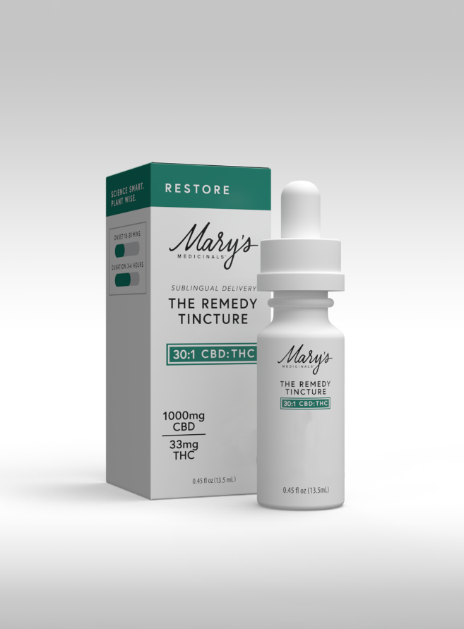 Photograph of product: Mary's Medicinals | Restore Remedy | Infused Sublingual Oil CBD:33mgTH-oui | 0.45oz