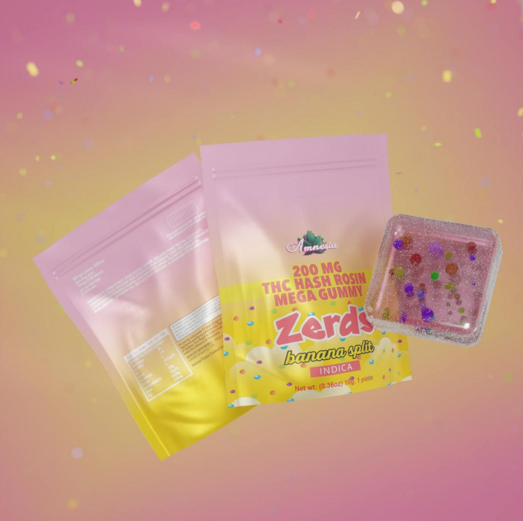 Photograph of product: Amnesia - Banana Split Oui'd Zerds au chocolat Rosin Mega Gummy 200mg | 10/$30