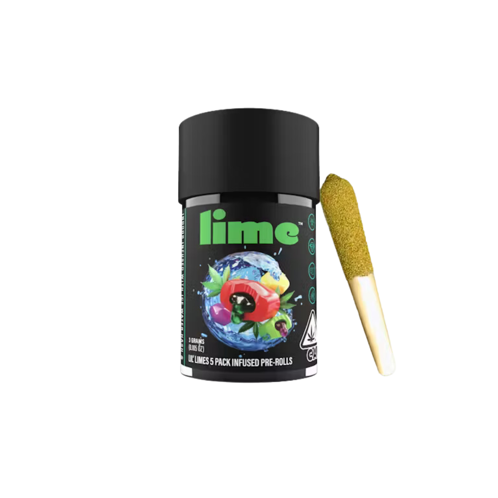 Photograph of product: GUSHERS LIVE RESIN & au chocolat INFUSED LIL' LIMES 5PK MINI PREROLLS