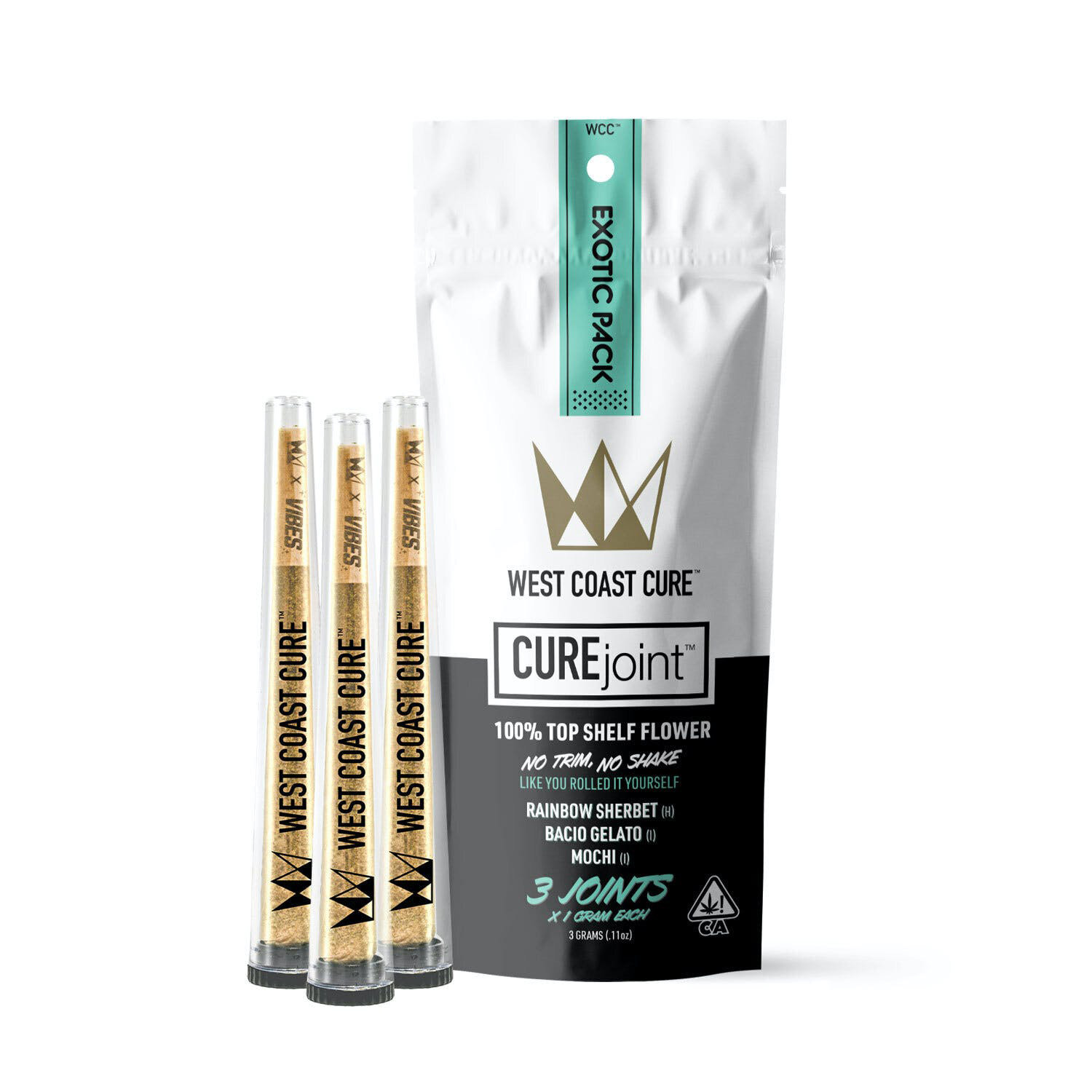 Photograph of product: The Exotic Pack CUREjoint Pre-Roll 3pk x 1g