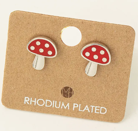 Photograph of product: Mini Red Mushroom Stud Earrings - Silver