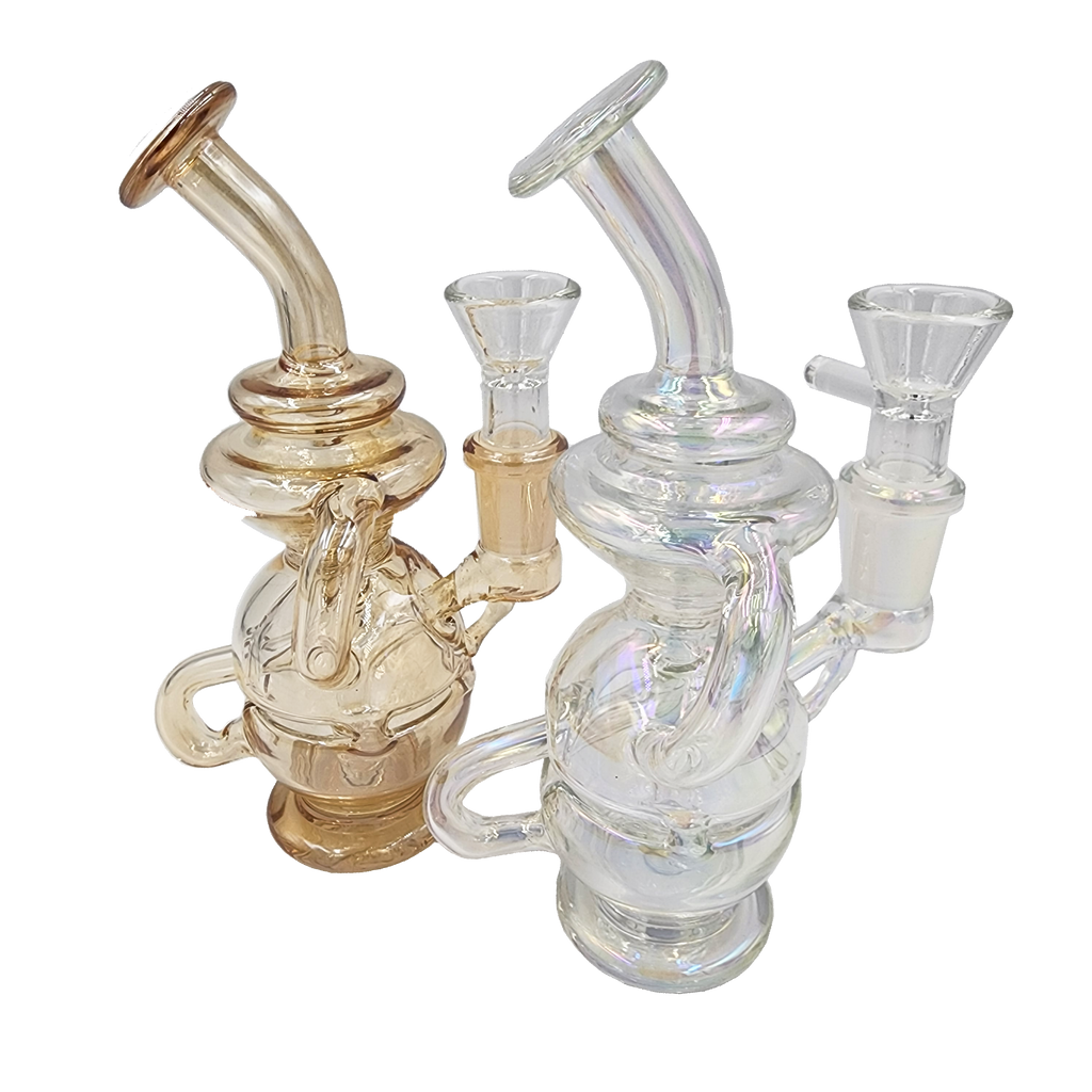 Photograph of product: Iridized 2x Recycler Fab Egg Shower Rig 7" Dab Rig