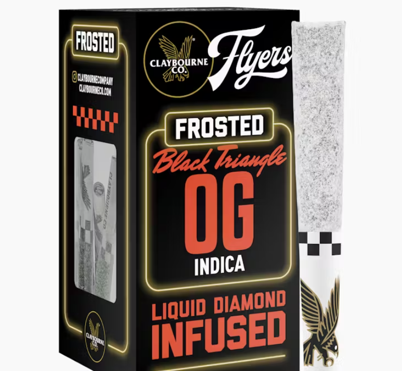 Photograph of product: Claybourne Co Flyers Frosted Black Triangle OG Oui'd Infused Preroll 2pk 1g