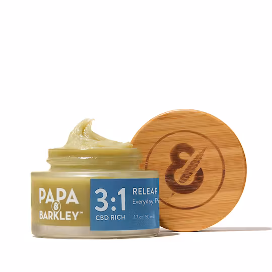 Photograph of product: Releaf Balm 3:1 CBD:TH-oui, 50mL | 3:1 Balm | Papa & Barkley