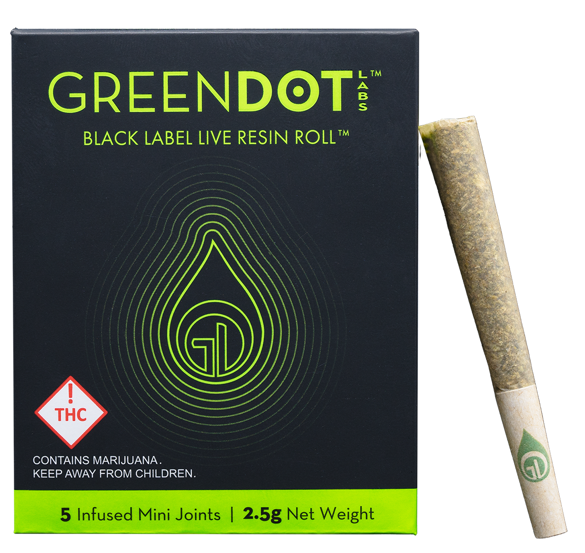 Photograph of product: Green Dot - 5pk Live Resin PreRoll - $@%&! Cake + Sour Power OG  (H)