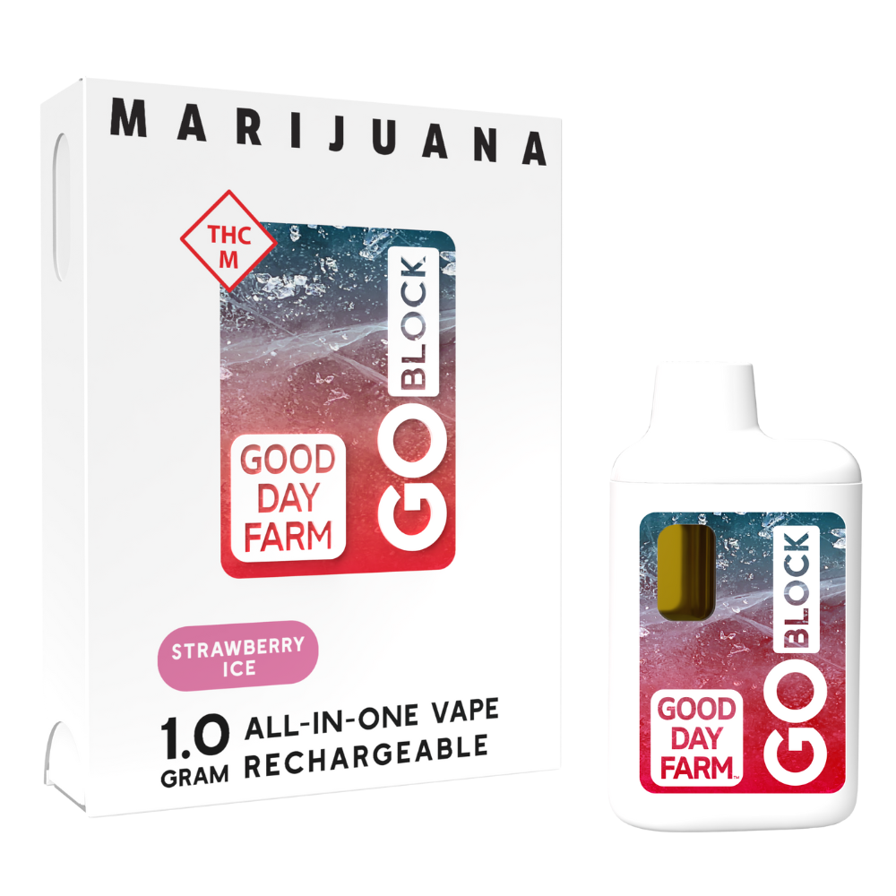 Photograph of product: Good Day Farm - GO Block - Strawberry Ice - Distillate All-In-One Cartridge