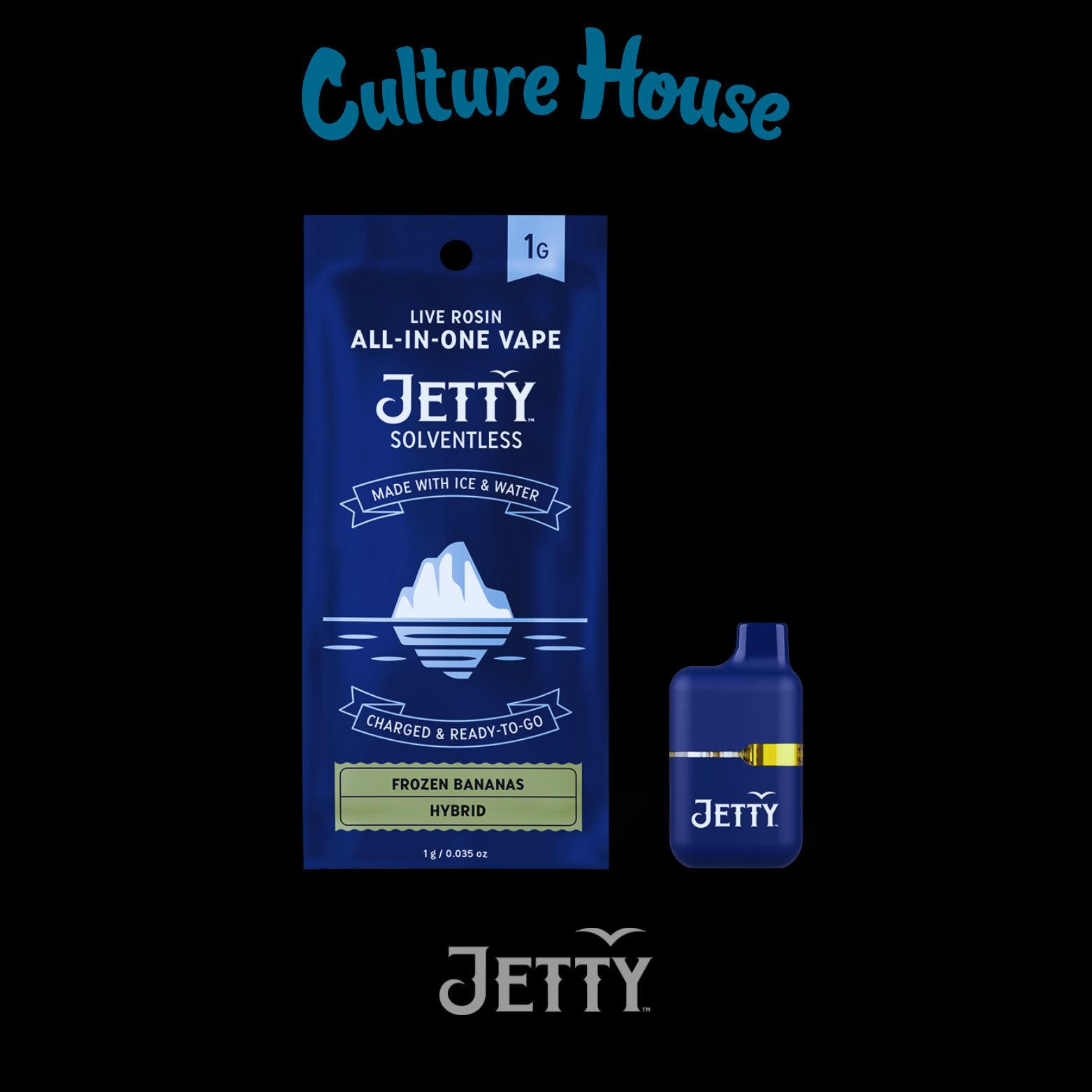Photograph of product: Jetty | Frozen Bananas | Live Rosin | Disposable | Mini Tank