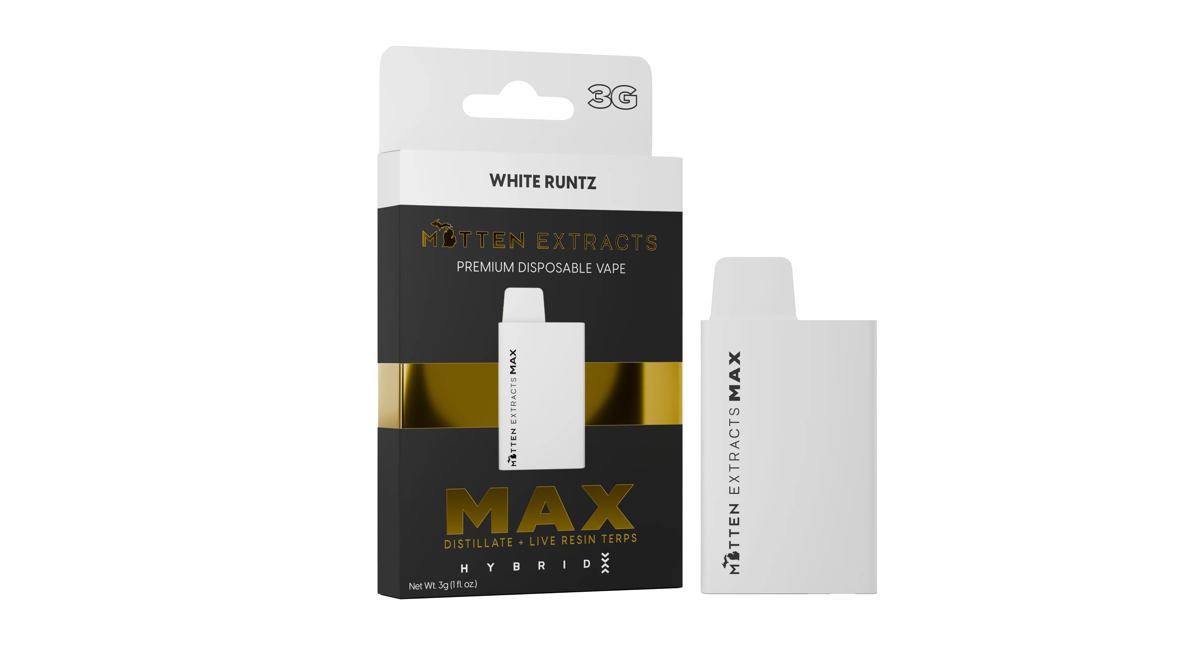 Photograph of product: Mitten Extracts: White Runtz 3G MAX Vape Disposable (H)