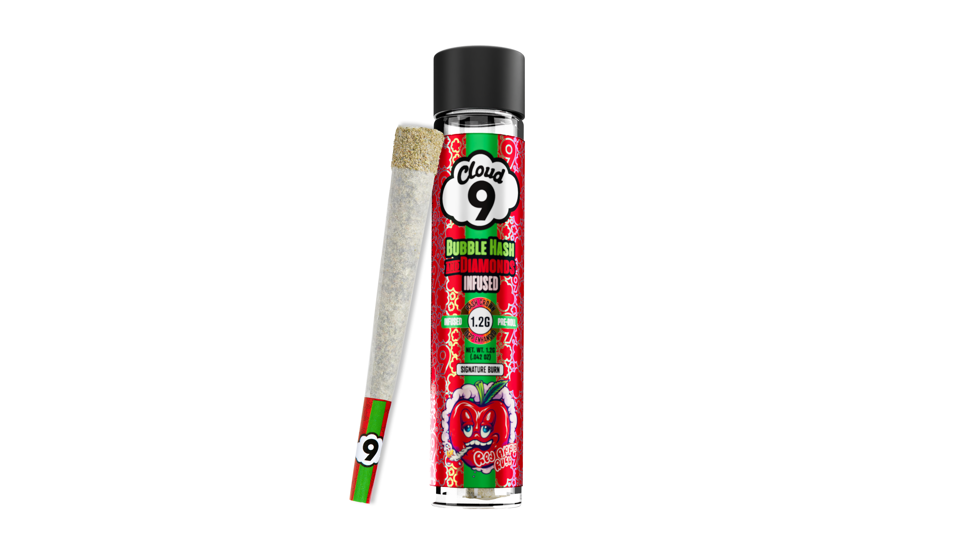 Photograph of product: Cloud 9 - Red Apple Rush Bubble au chocolat and Diamond Infused Pre-Roll 1.2g
