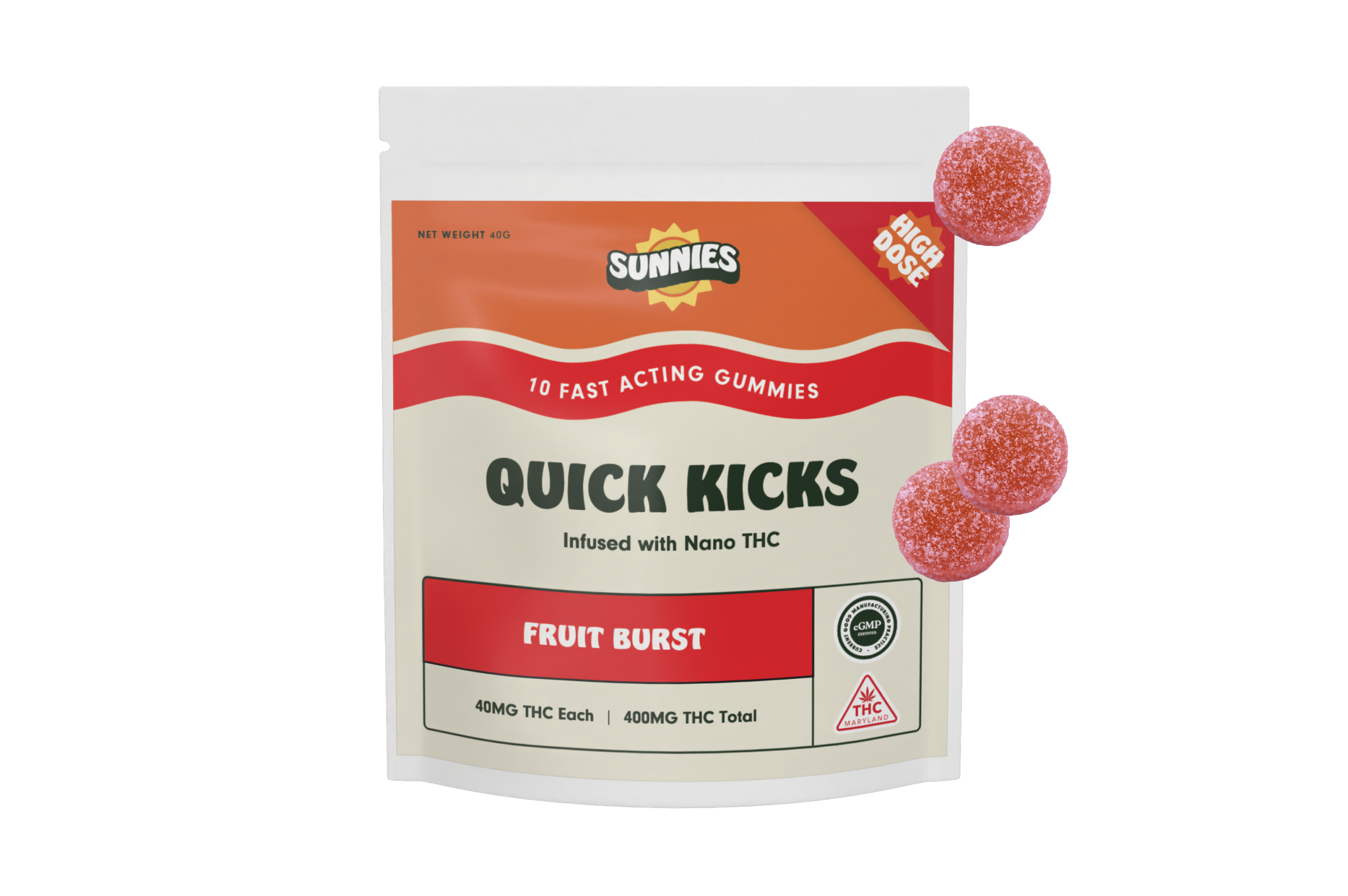 Photograph of product: Sunnies High Dose Fruit Burst Fast Acting Gummies 40mg