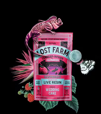 Photograph of product: Lost Farm | Raspberry x Wedding Cake | Indica | Live Resin Edible | 10mg | 10Pk