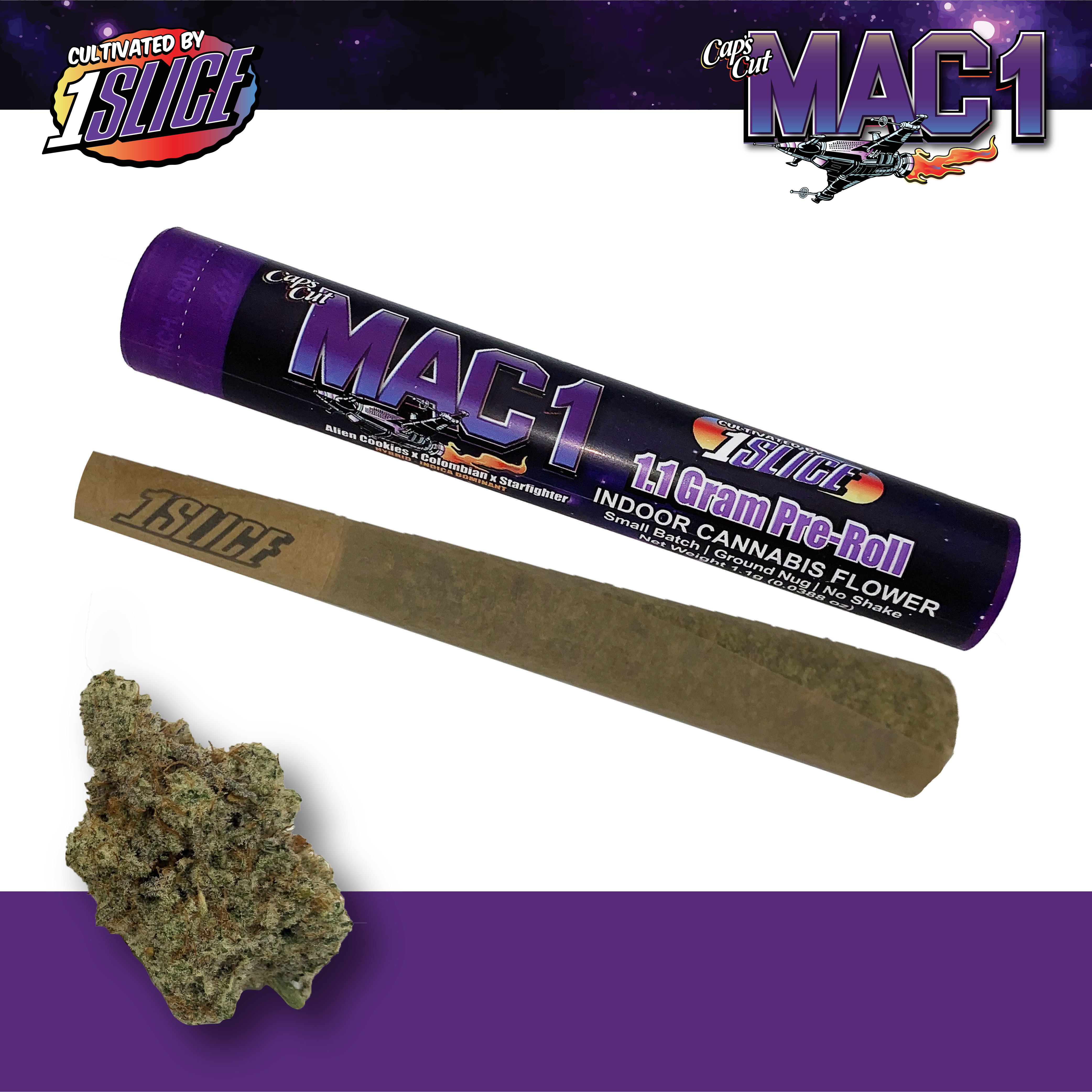 Photograph of product: 1 Slice - Mac 1 - Pre-Roll - 1.1 g