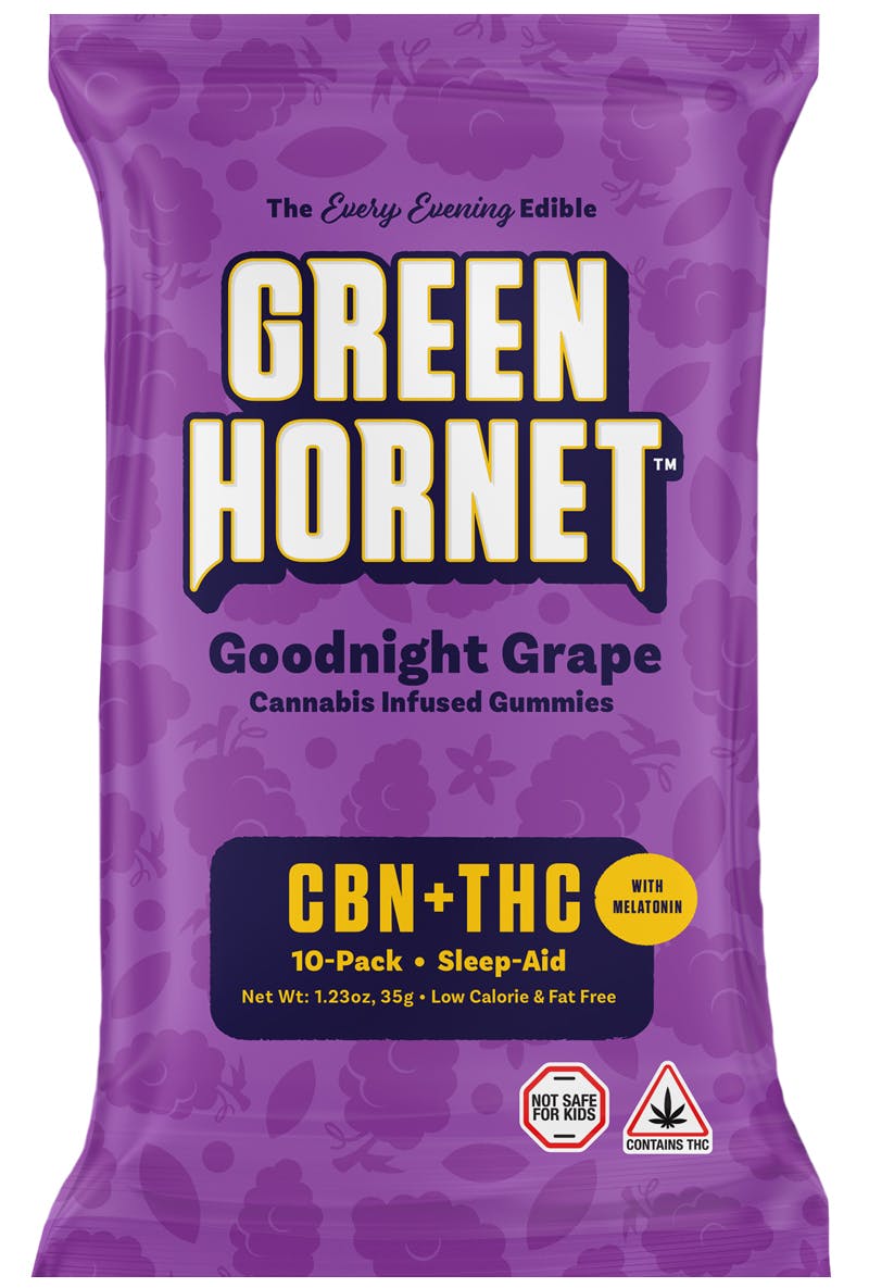 Photograph of product: Green Hornet - Goodnight Grape Gummies - 100 mg / 10 count bag