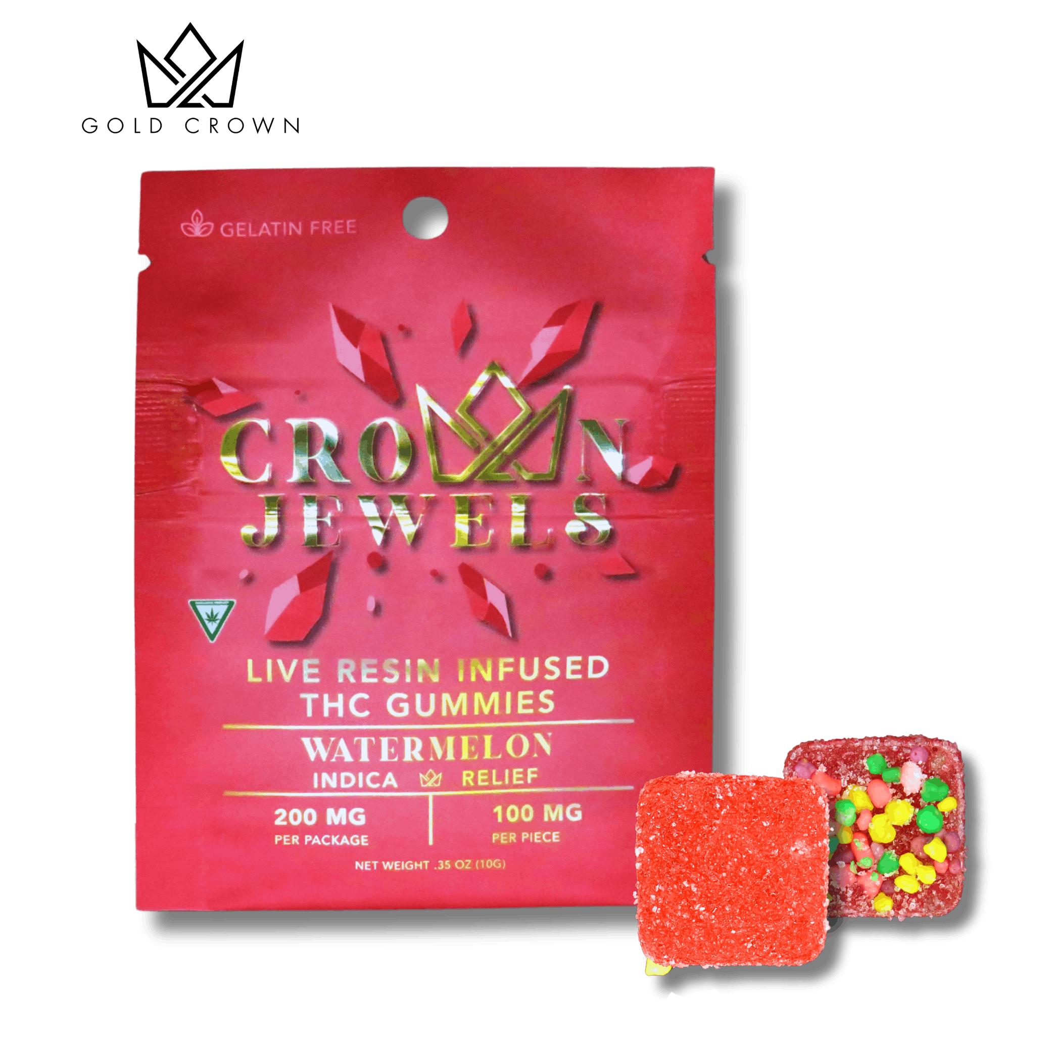Photograph of product: Gold Crown - Watermelon Crown Jewels 2Pc Oui'd Gummies 200mg | 4/$20