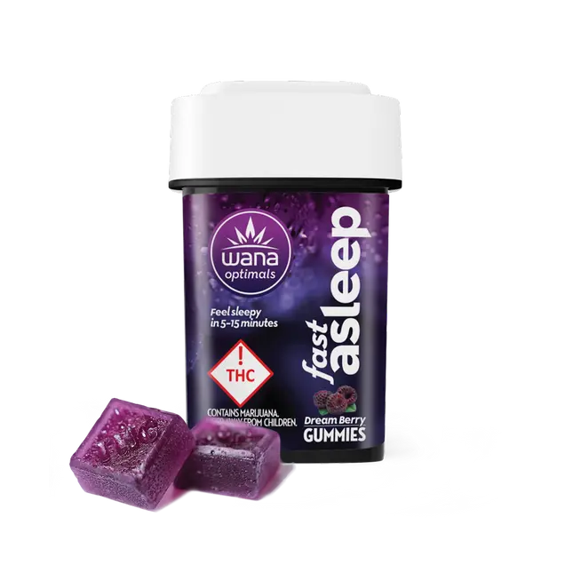 Photograph of product: Wana Optimal | Vegan Fast Asleep Gummy | Dream Berry 10:2:2:2 | 100mg CBD : 20mg CBN : 20mg CBG : 20mg TH-oui