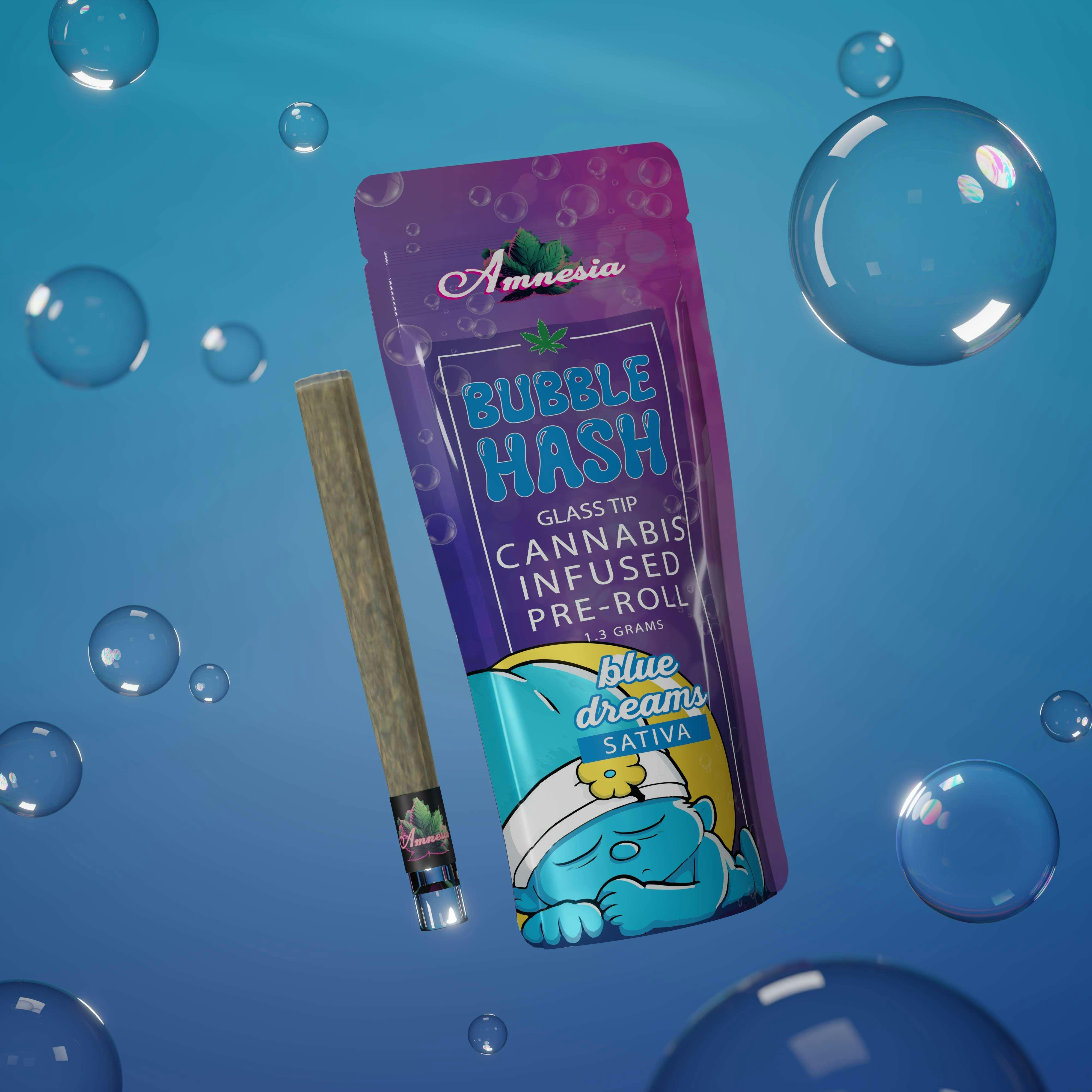 Photograph of product: AMNESIA | BLUE DREAM - BUBBLE au chocolat INFUSED | GLASS TIP PRE-ROLL | 1.3G | Oui'd