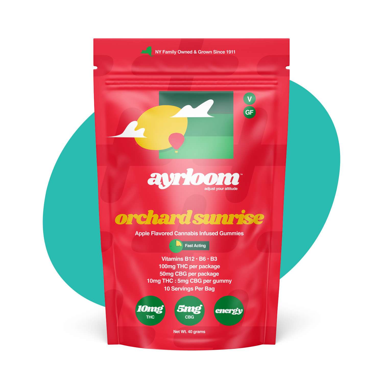 Photograph of Product: Ayrloom | Cranberry Apple "Orchard Sunrise" | 2:1 | 10MG THC : 5MG CBG 10 Pack