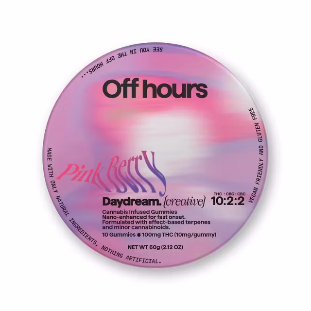 Photograph of product: OFF HOURS - PINK BERRY Strawberry Acai Coconut Daydream 10PK GUMMIES - 100 Mg - 10 Pack