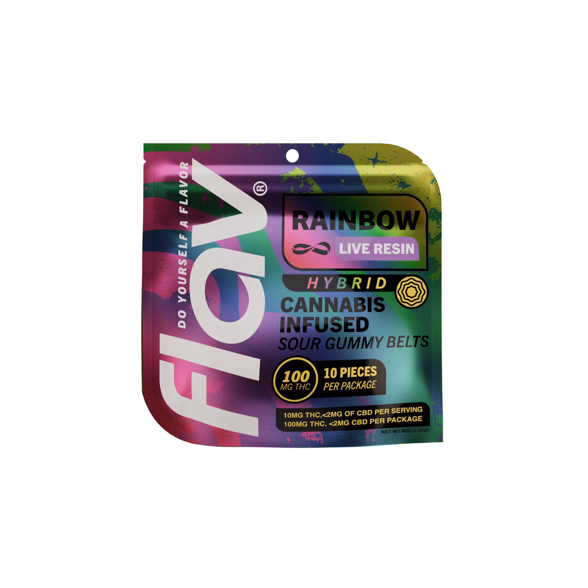 Photograph of product: 10-Pack Live Resin Sour Mega Belts 100mg - Rainbow