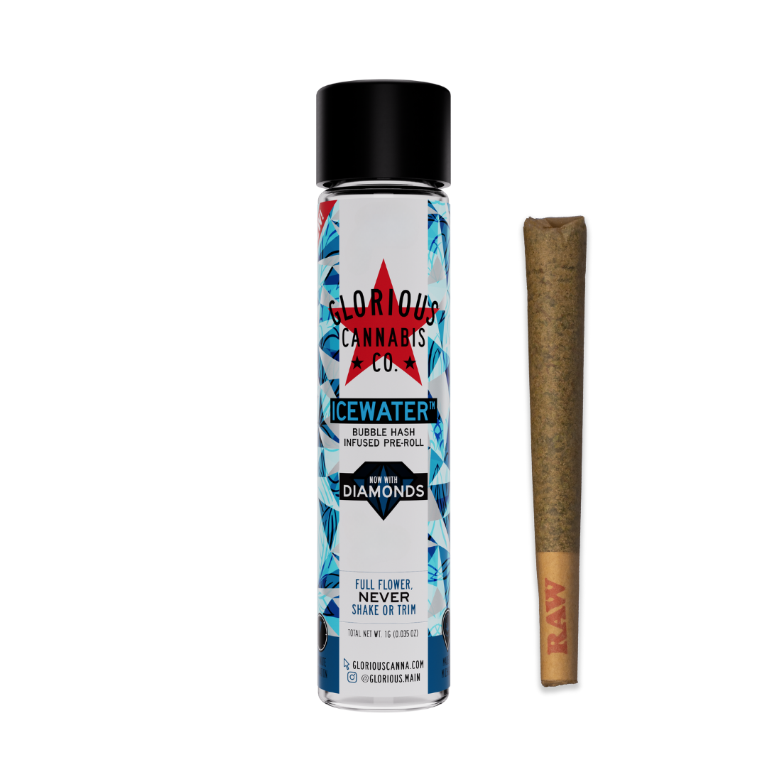 Photograph of product: Glorious | Citrus Bliss Icewater au chocolat & Diamonds Infused Pre-Roll | 1g