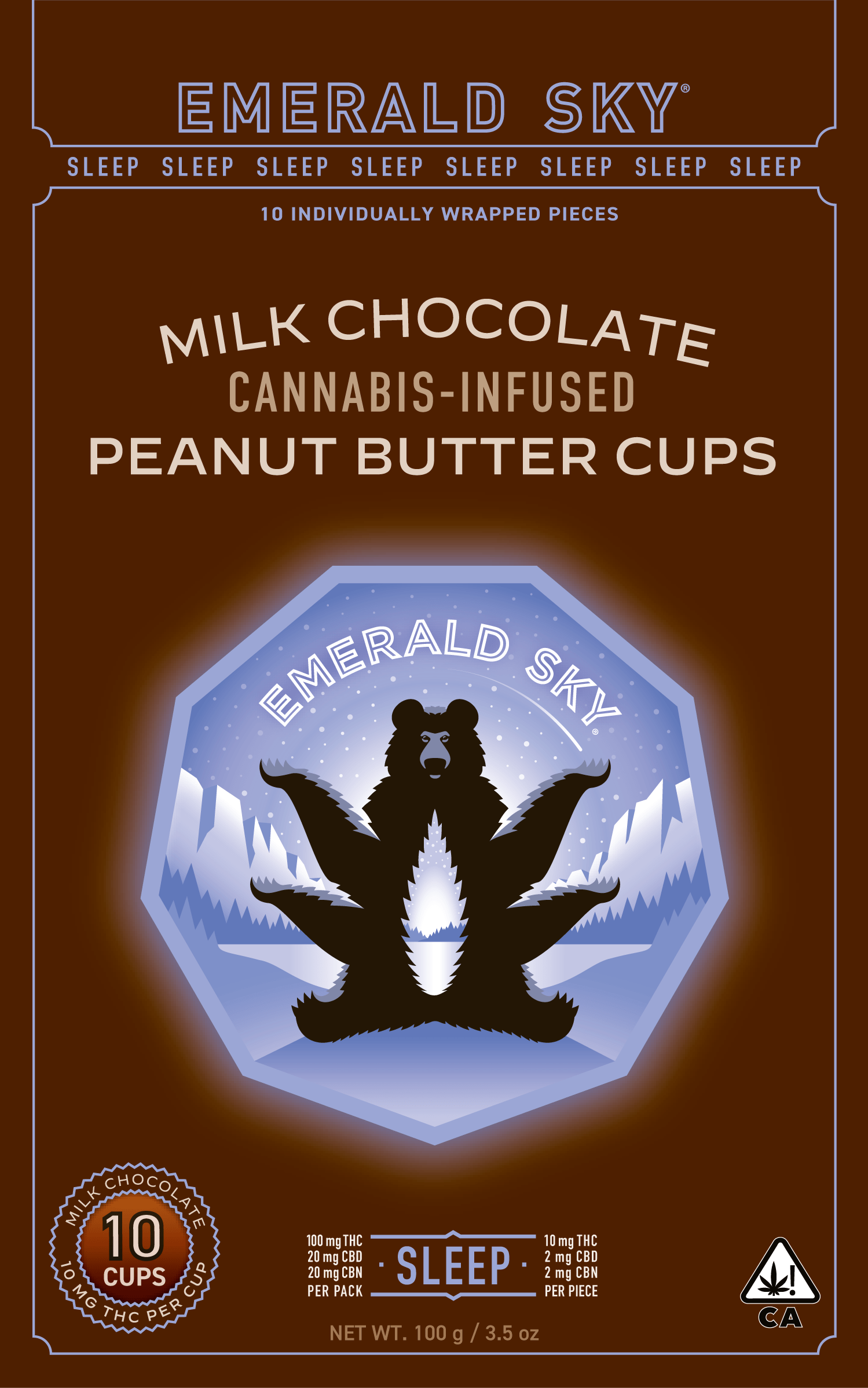 Photograph of product: Emerald Sky | Sleep Thc/Cbd/Cbn Milk Chocolate   100 Mg   10 Pack