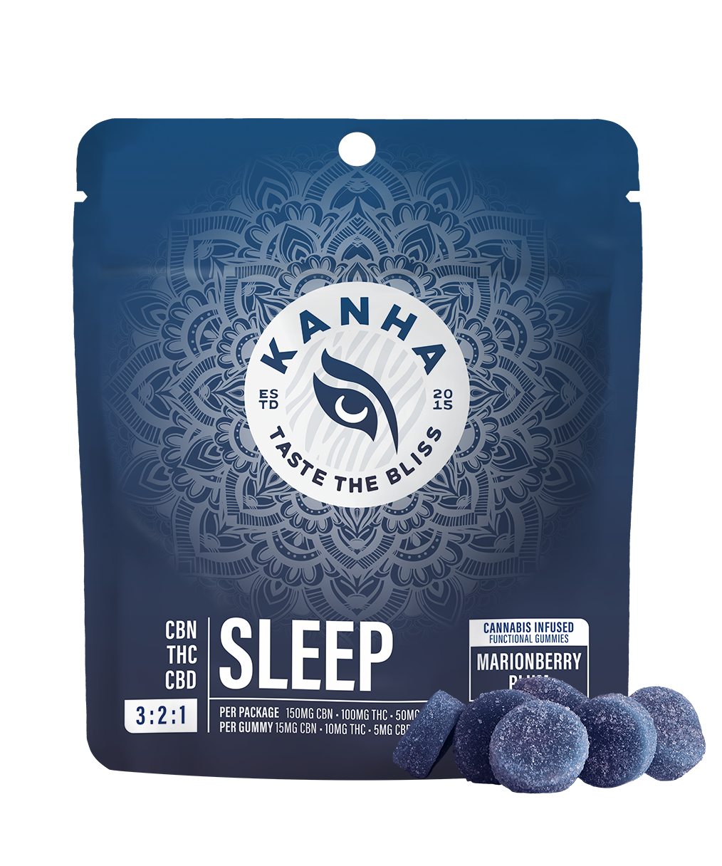 Photograph of product: Kanha Sleep Marionberry Plum (I) 3:2:1 CBN:THC:CBD Gummies 10mg 10pk