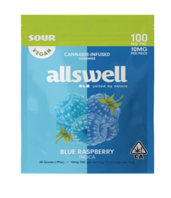 Photograph of product: Allswell Sour Blue Raspberry Oui'd Gummies 100mg