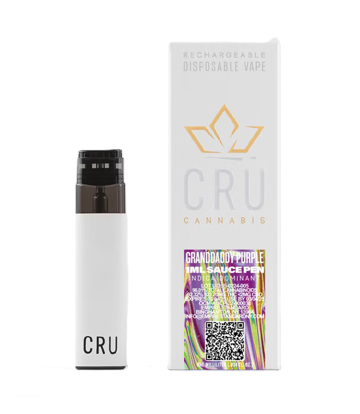 Photograph of product: CRU | Granddaddy Purple | Live Resin All-In-One Vape 1ML