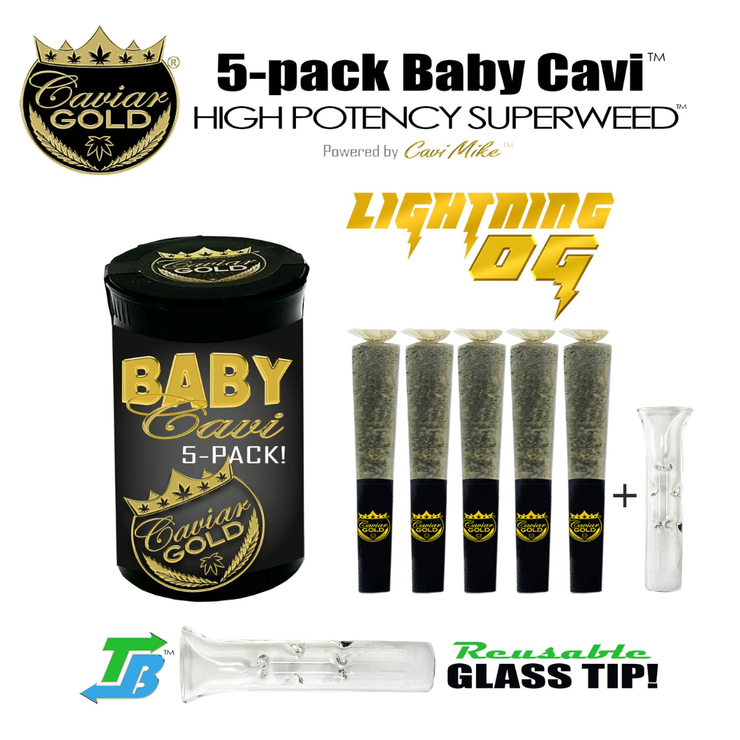 Photograph of Product: Baby Cavi's - Lightning OG (Indica) Infused 5pk Prerolls 2.5g