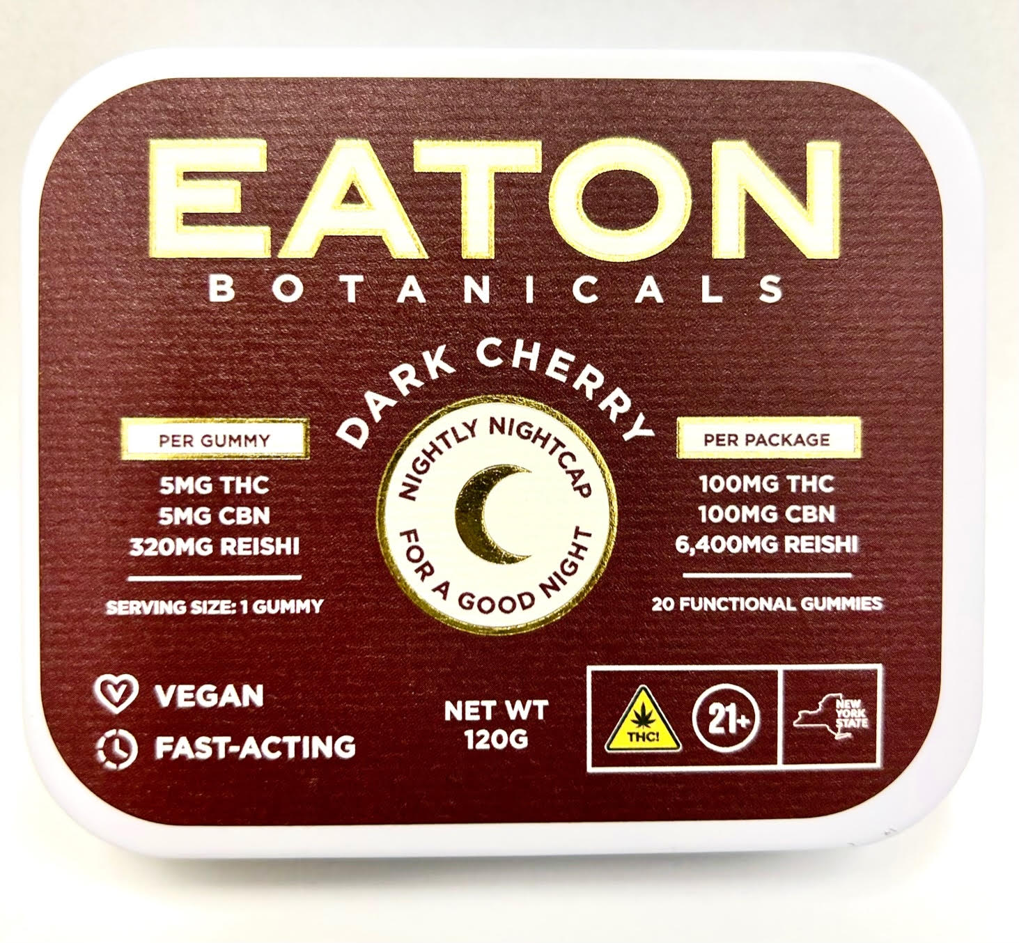 Photograph of product: Eaton Botanicals Dark Cherry Nightly Nightcap Chews 5mg TH-oui, 5mg CBN, 320mg REISHI