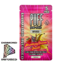 Photograph of Product: PUFF | Strawberry Banana Smash Diamond Infused 5 Pack Prerolls | 2.5G