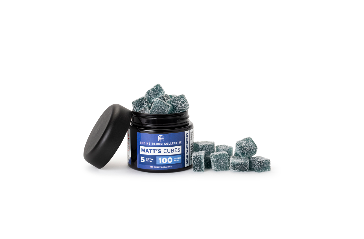 Photograph of product: Matt's Sour Blueberry Cubes 100mg The Heirloom Collective