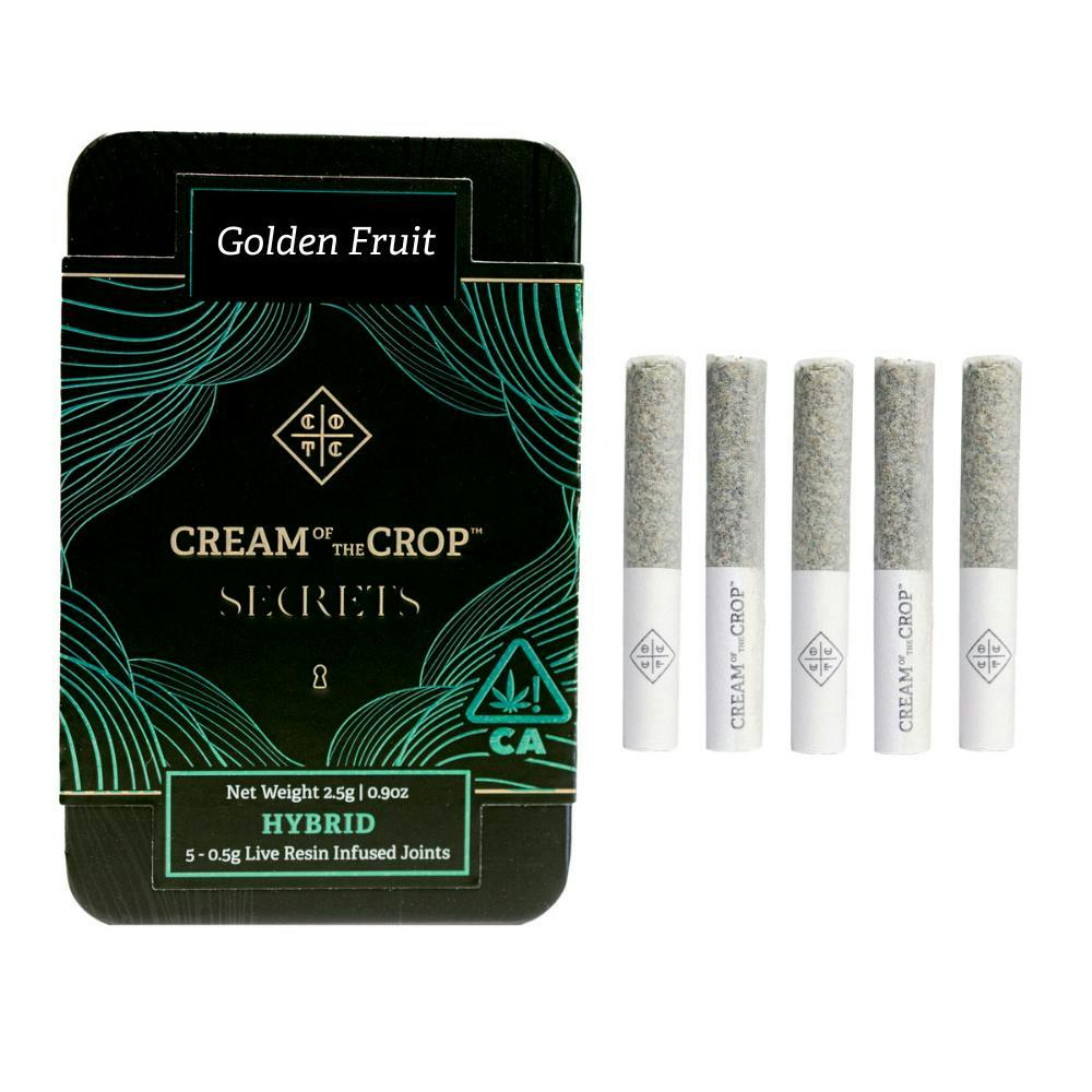 Photograph of product: GOLDEN FRUIT 2.5G INFUSED 5 PACK PREROLLS