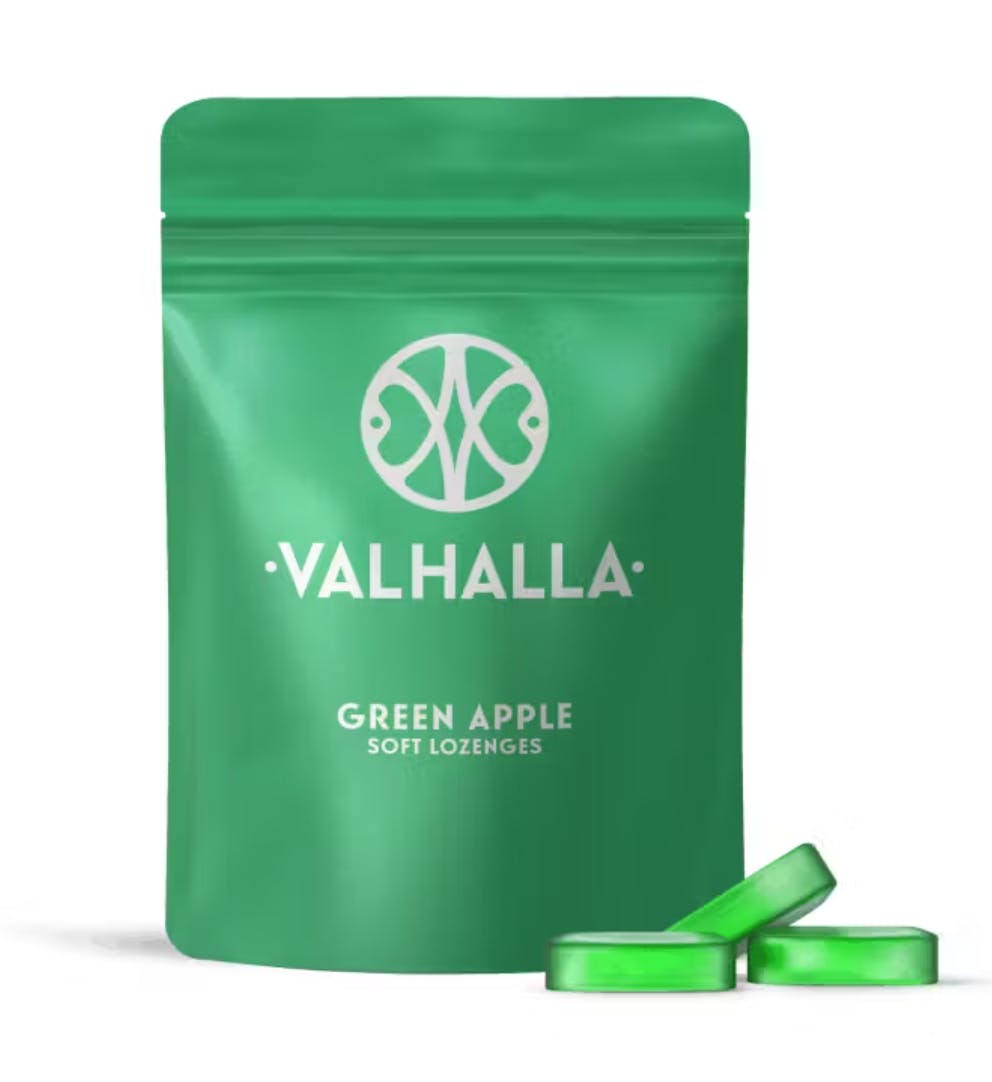 Photograph of product: Green Apple Soft Chews by Valhalla | Edibles | 100mg (10mg TH-oui x 10)
