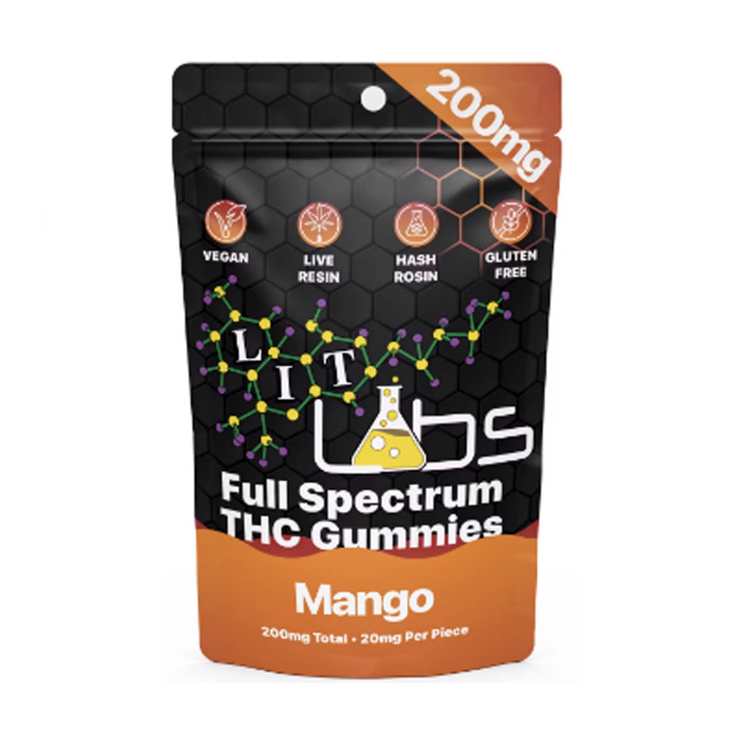 Photograph of product: Lit Labs Mango Full Spectrum Gummies 200mg Rec