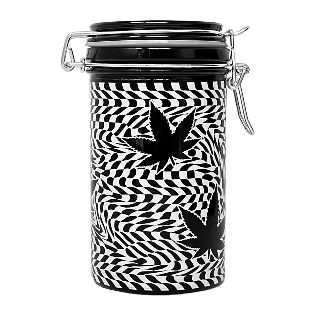 Photograph of product: Leaf Black & White Checkerboard Stash Jar | XL