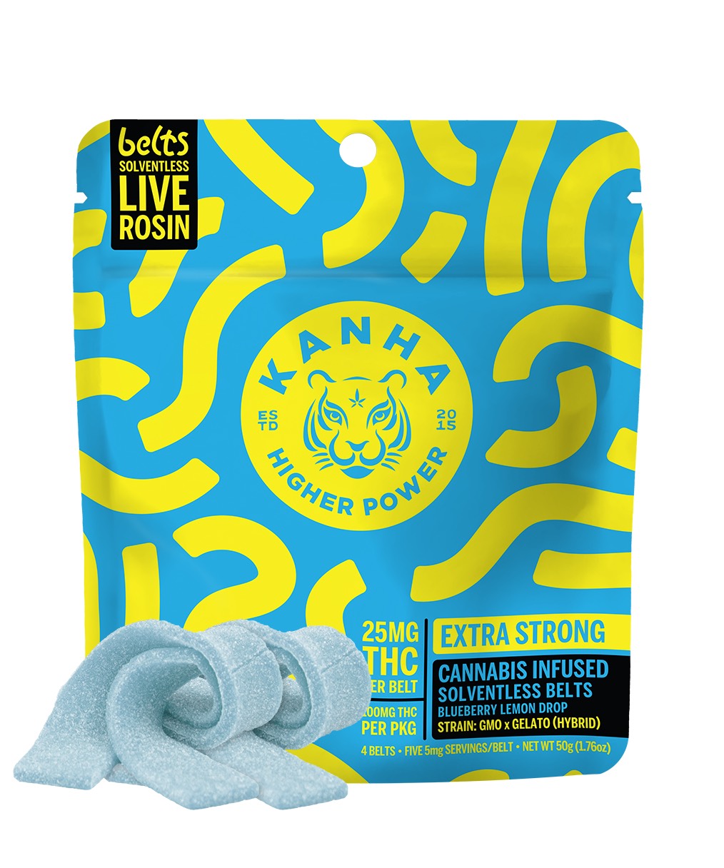 Photograph of product: Kanha - 100mg - 4ct Solventless Rosin Belts - Blueberry Lemon Drop