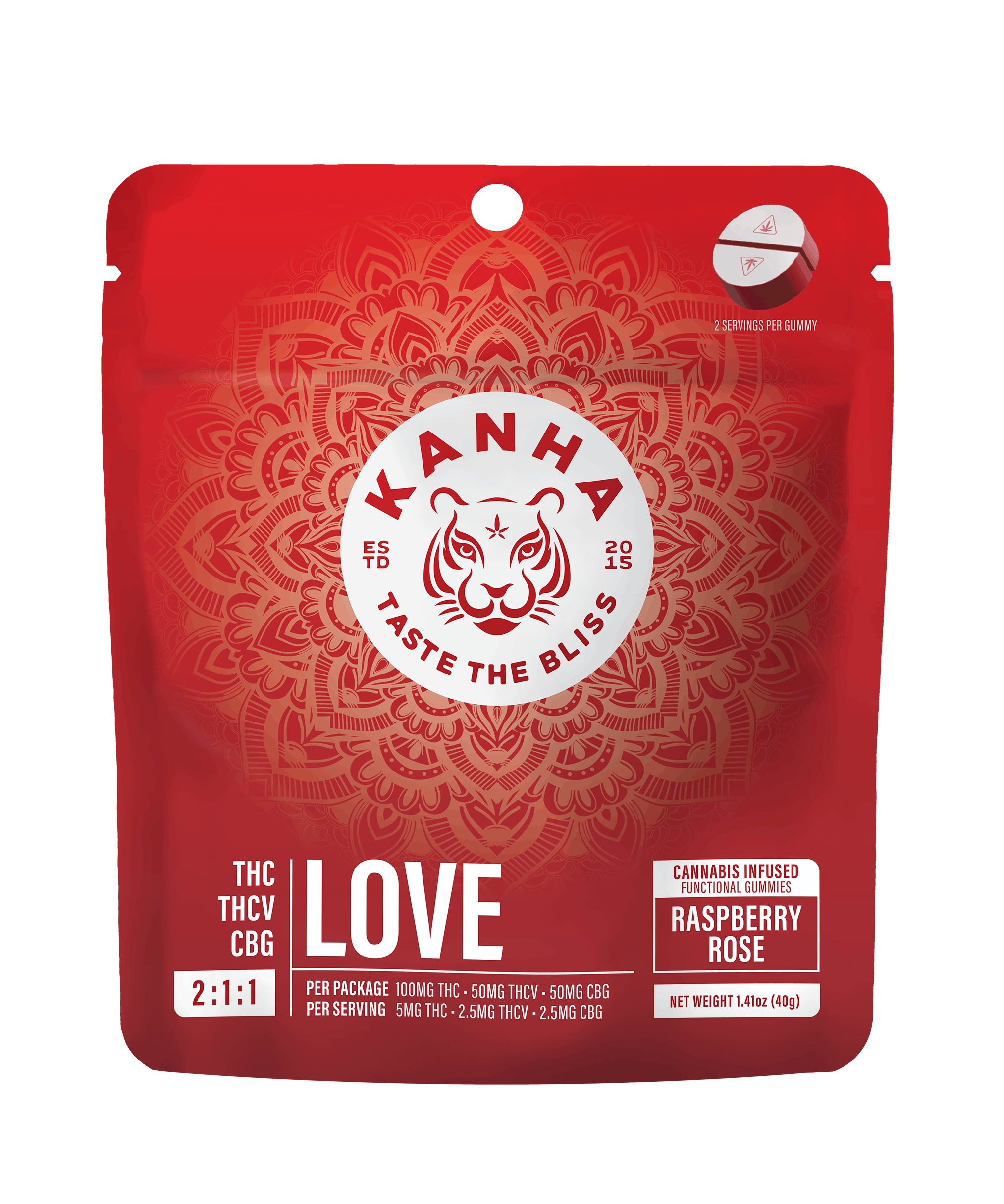 Photograph of product: Kanha | Love 2:1:1 Raspberry Rose | 100mg Gummies