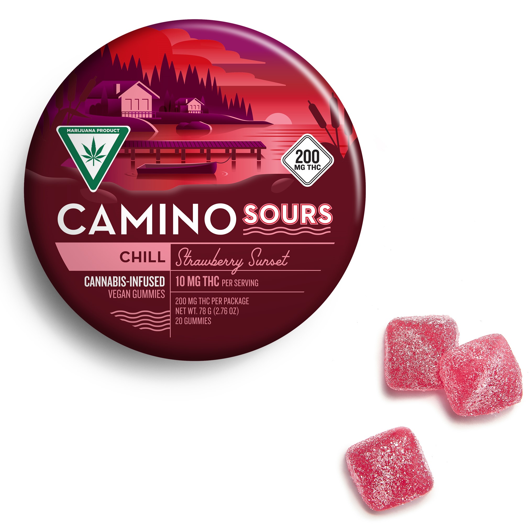Photograph of product: Camino Sours Strawberry Sunset Gummies | 200mg
