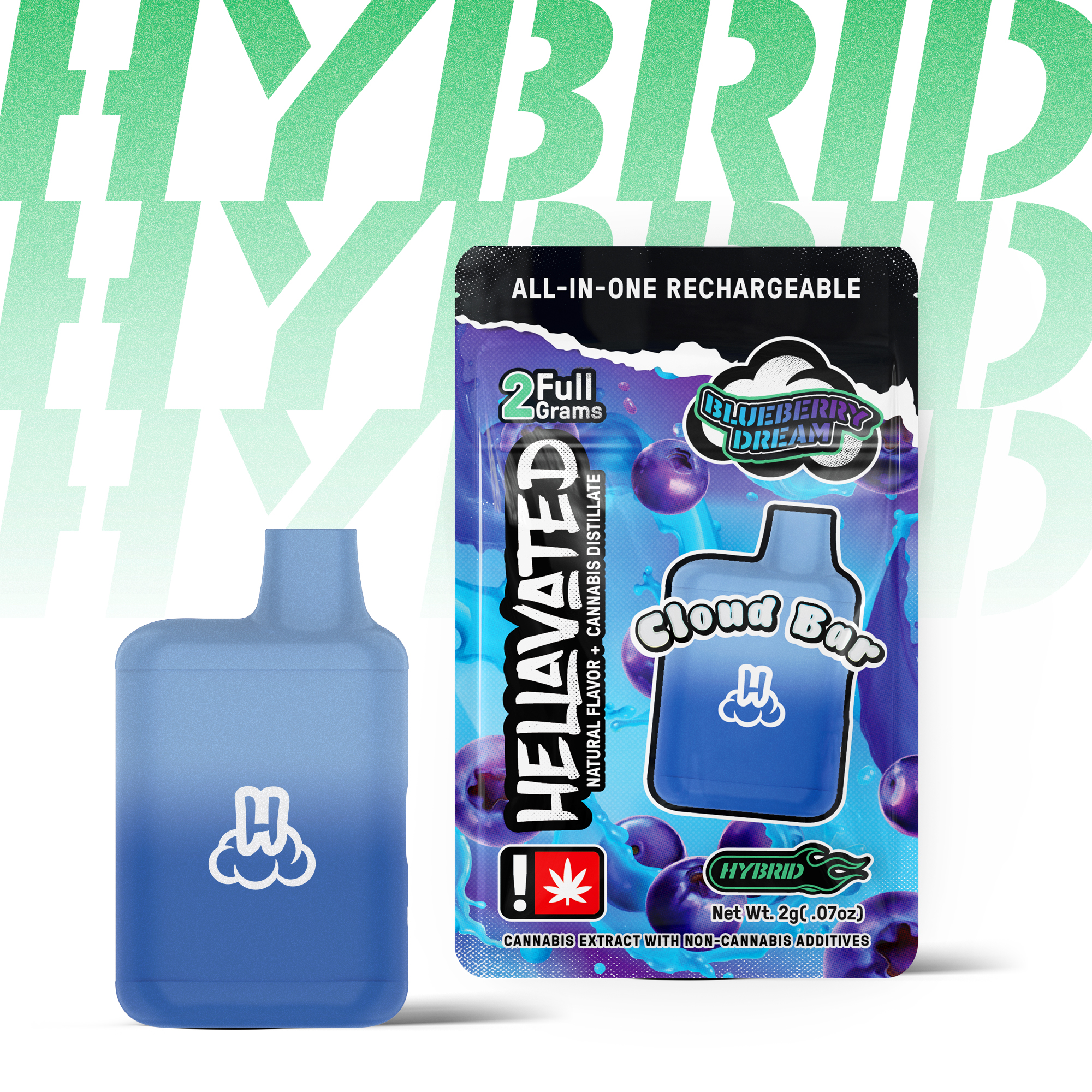 Photograph of product: Disposable - Hellavated - 2g Cloud Bar - Blueberry Dream