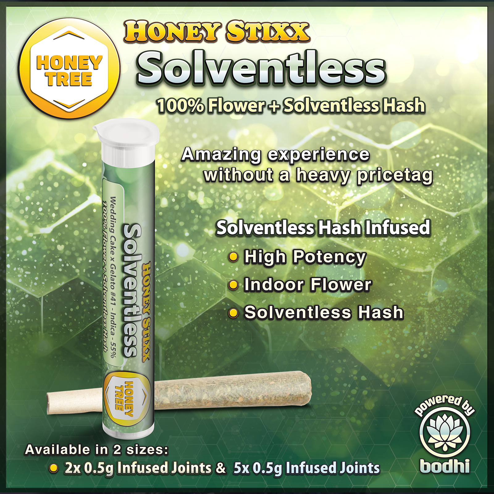 Photograph of product: Honey Stixx - Blue Agave x Jokerz (H) - Solventless Infused Pre-rolls - 0.5g x 2pk - 1g