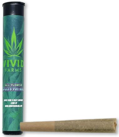 Photograph of product: Vivid Farms Infused Pre-Roll 1g Sherb Cream Pie x Platinum Pebbles x Duct Tape