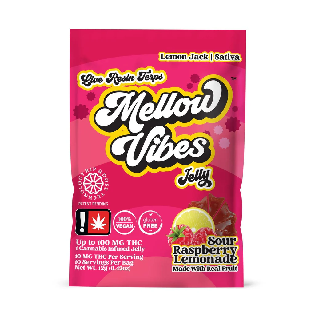 Photograph of product: Mellow Vibez: Raspberry Lemonade Gummies - 10 Pieces/100mg (Oui'd)