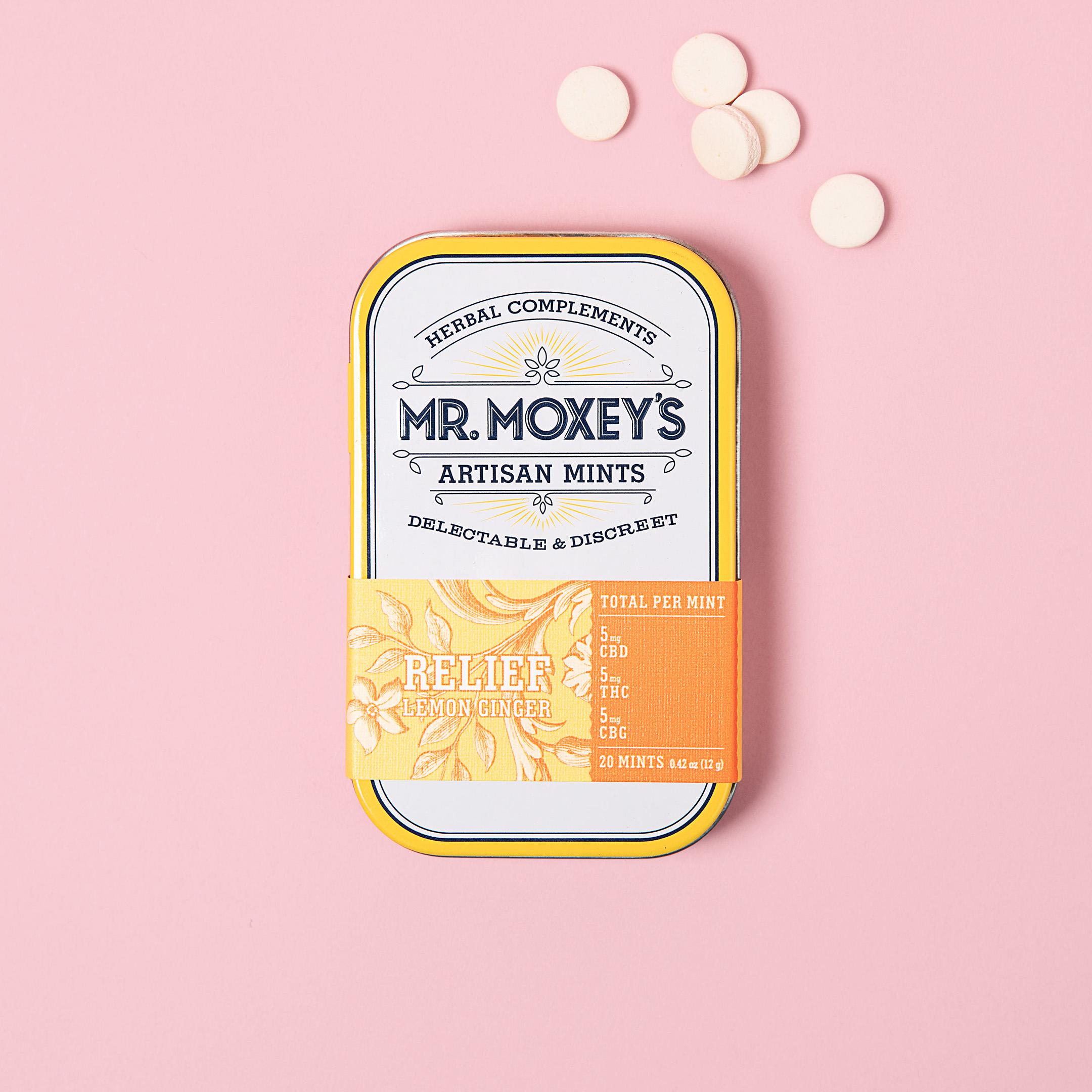 Photograph of product: Mr Moxey's Mints | 1:1:1 CBD:TH-oui:CBG | Relief Ginger
