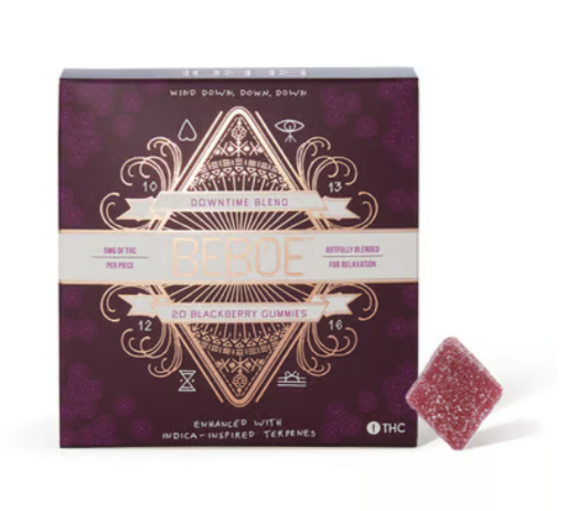 Photograph of product: Beboe 1:1 Downtime Blackberry Gummies 100mg 20pk (TH-oui:CBD)