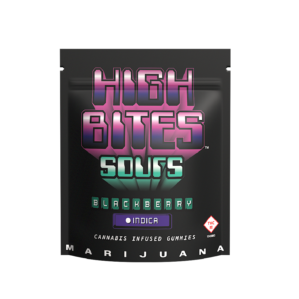Photograph of Product: High Bites Sours: Sour Gummies | Blackberry | Indica | 1,000mg THC | 10pk