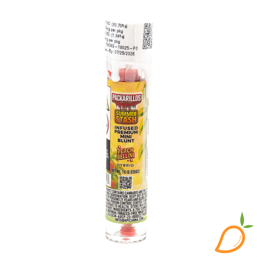 Photograph of product: 1g Peach Bellini Packarillo Mini Blunt Packs