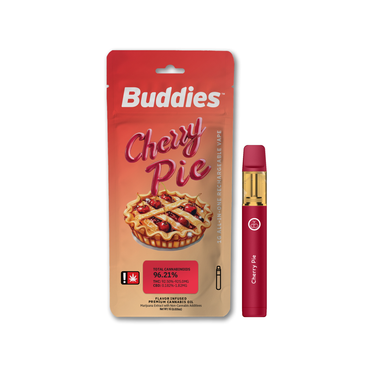 Photograph of product: *!Cartridge - BBrand 1g Disposable - Cherry Pie - Green Leaf Special