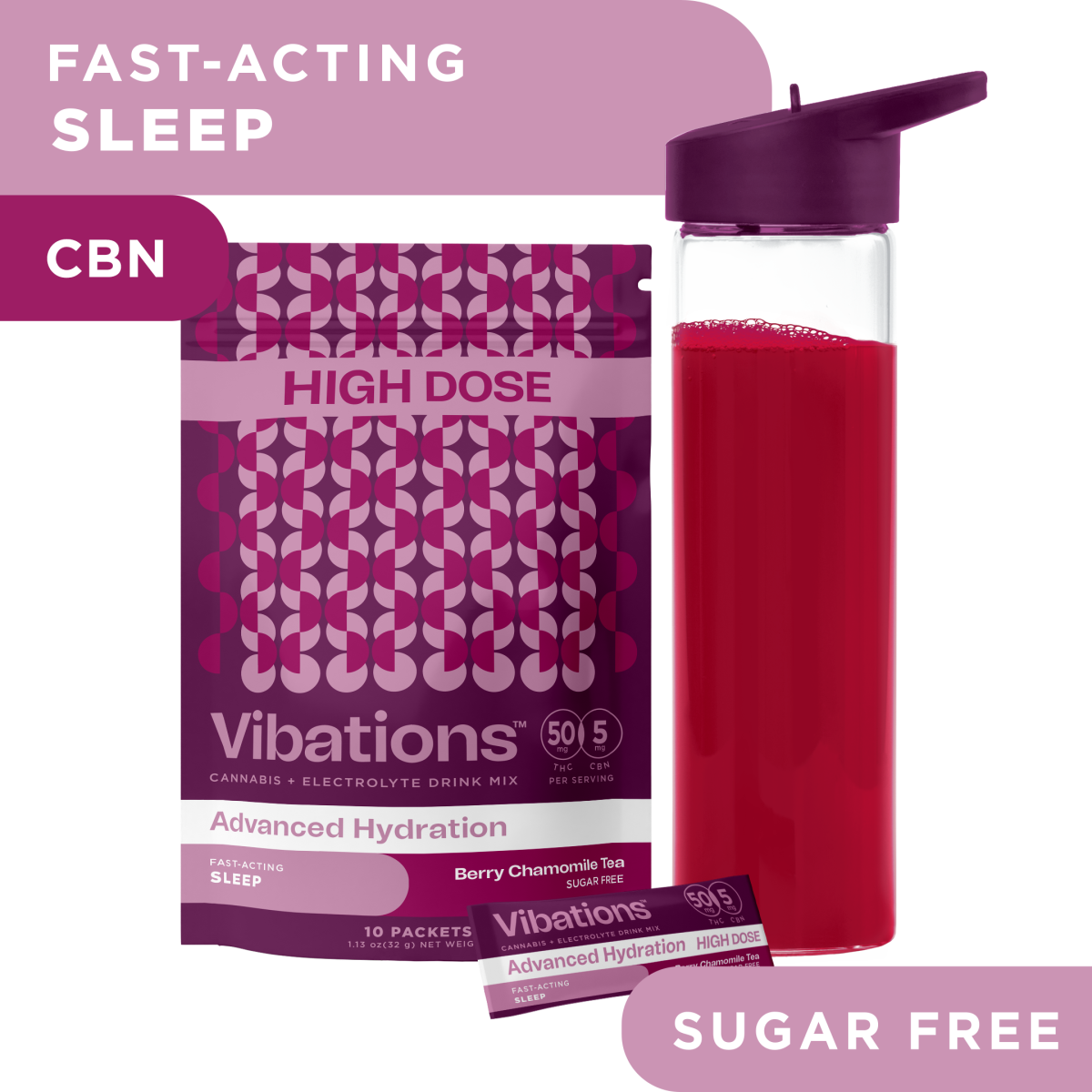 Photograph of product: Drink Mix - Berry Chamomile Tea - 1:1 (TH-oui:CBN) SugarFree - 10Pk - 50mg